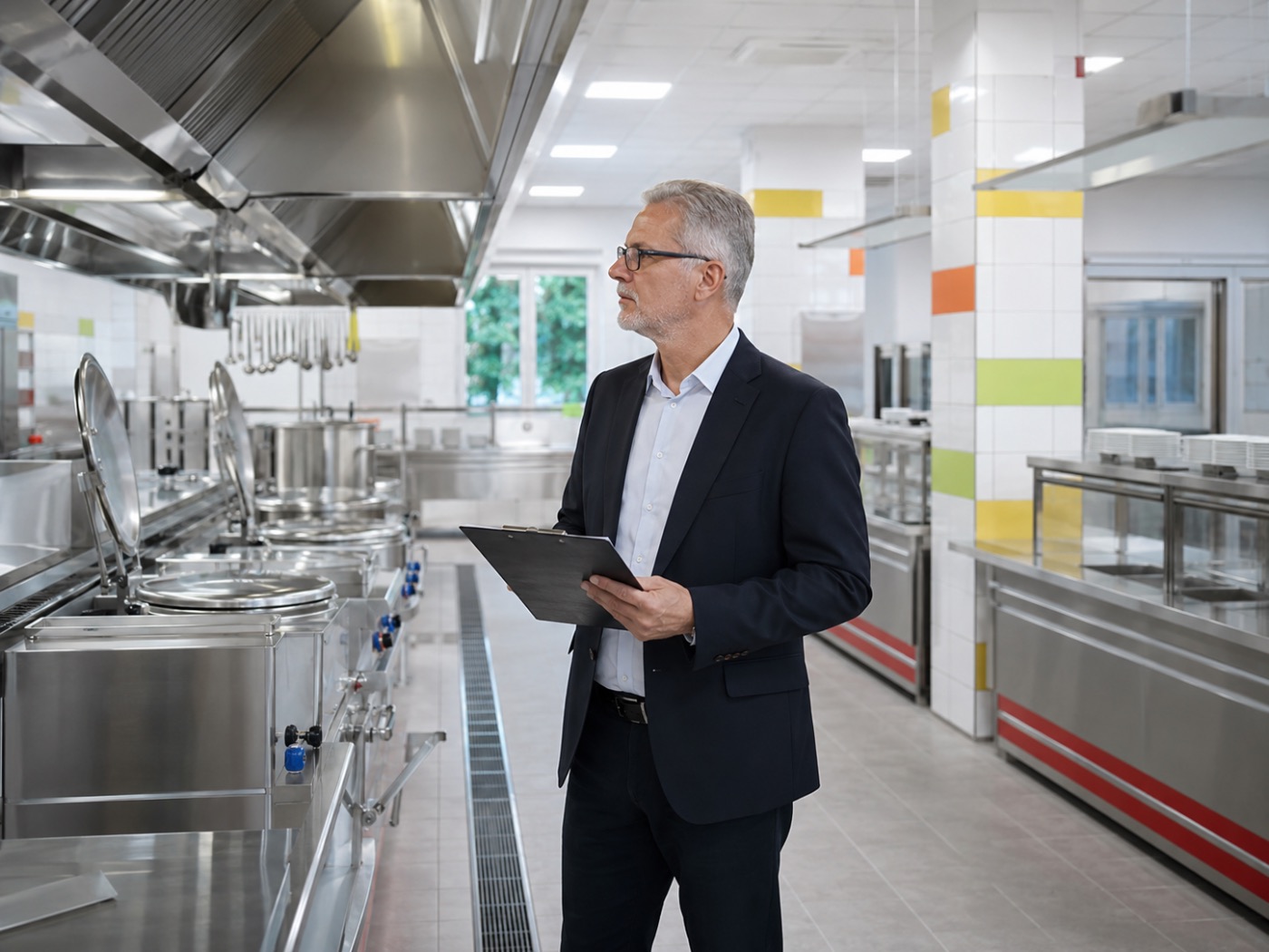 Wnętrze food trucka z kompaktowym ciągiem roboczym